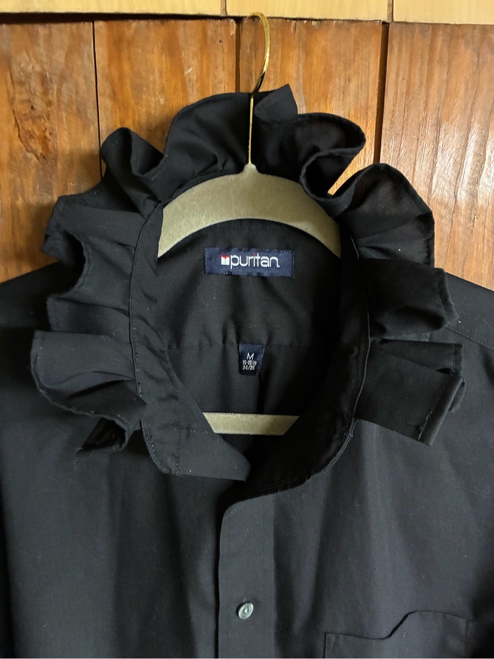 Puritan Black Long-Sleeve Button-Down Shirt with Ruffled Collar - Picture 2 of 4